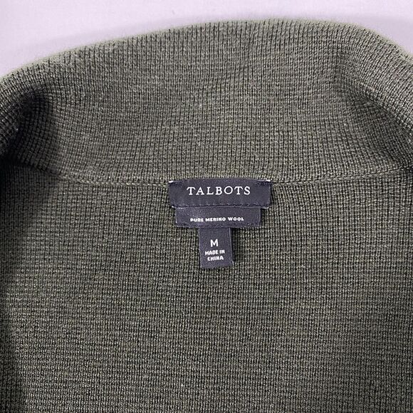 Talbots Merino Wool Cardigan Sweater Womens Medium Green Knit Jacket Grandpa - Picture 5 of 7